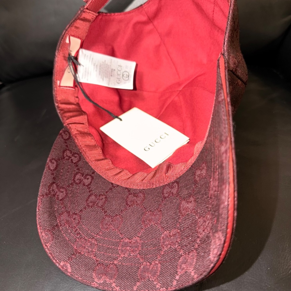 UNISEX GUCCI GG MONOGRAM CANVAS BASEBALL CAP BURGUNDY ADJUSTABLE HAT - Picture 5 of 6